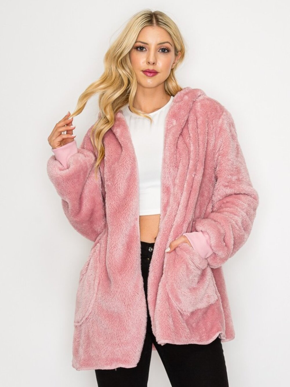 Fleece Jacket With Pocket - Mauve
